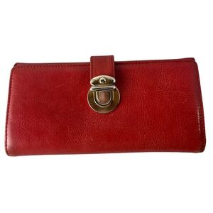 MAXX New York Red Leather Continental Wallet Gold Push Lock Zip